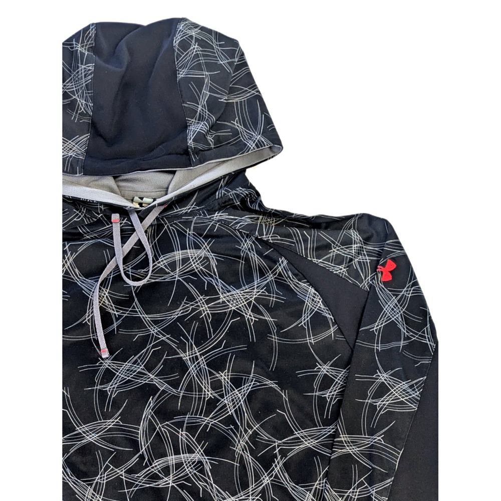 Under Armour Mens Hoodie Large Black White Scribble Pattern Pullover Athletic